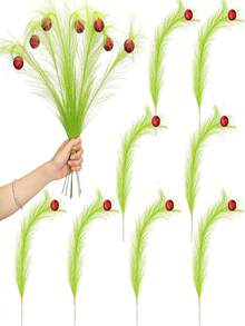 66/42/36/30/24/18/12/6/1 Pc Christmas Tree Branch Green Curly Christmas Decorations Green Hair Pampas Reed Grass Christmas Holiday Decoration Pampas Grass Christmas Reed Indoor And Outdoor Garden Decoration Home Green Red Ball Pampas Cutting Crafts Winter Room Decor
