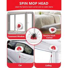 Spin Mop Replacement Set For O-Ceda EasyWring 1-Tank System, Includes 4 Mop Head Replacement, 1 Mop Handle (4-Section Pole), 1 Scrubber Head, 1 Spin Base - trắng - Xem 6