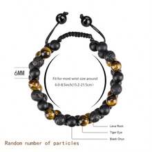 1pc New Tiger Eye Black Agate Natural Stone Beaded Bracelet, Adjustable Multi-Layer Woven Bracelet For Women & Men, Durable