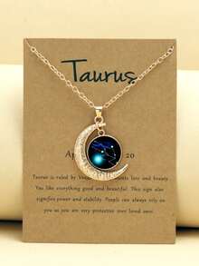 1/12pcs 12 Zodiac Glow-In-The-Dark Moon Pendant Necklace, Fashionable Personalized Constellation Card Necklace