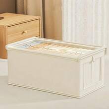 1pc Oxford Cloth Windowed Lidded Storage Box, Fabric Organizer Box For Clothes, Household Desktop Storage Container