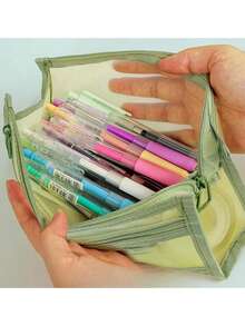 1个透明大容量学生文具笔袋，时尚简约设计，考试笔袋，透明网眼笔袋，简约学生文具包，适用于大学入学考试、学习办公用品、学校用品、返校季 - 彩色 - 查看 3