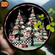 2D Flat, Room Decor Vintage Merry Christmas Iron Wall Art, 8X8 Inches Round Festive Decor, 3D Holiday Scene With Snowy Trees, Wall-Mounted & Window-Displayable, Ideal For Home, Cafe, Bar, Kitchen, Restaurant, Party & Garden Decoration Home Decor Christmas Decorations