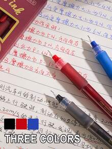 5 Pcs Morandi Color Gel Pen Set ,Smooth Rolling Ballpoint Pens For Students, Teachers Grading, Exam Writing, Office Signing (Red, Black, Blue) | Needle Tip Carbon Ink Study & Correction Pens. - Multicolor - View 5