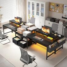 EnHomee 57" Gaming Or Home Office Desk With Power Outlets, LED Lights, Drawers, File Cabinet & Printer Shelf, Black - View 6