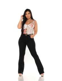 Faraya Jeans Women's Flare Jeans In Beige/Khaki Colors, Super Comfortable, That Fits The Body - 黑色 - 查看 1