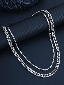 2pcs Men's Black Stainless Steel Cuban Link Chain Necklace, Minimalist Punk Gothic Style, 55cm Length, Suitable For New Year Gift, Daily Wear, Gift For Boyfriend