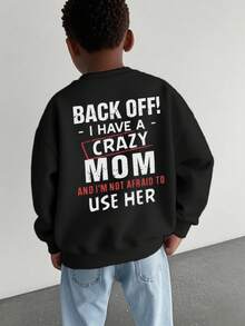 1pc Boys Casual Printed Crew Neck Sweatshirt, Autumn/Winter Student Young Children Long Sleeve Top - "I Have A Crazy Mom" Crew Neck Sweatshirt Series - Black - View 8