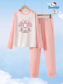 Sanrio Pijama de manga larga y pantalón largo con estampado Meileti autorizado por Sanrio, de moda, casual y sencillo, adecuado para usar en casa en las temporadas de primavera y otoño