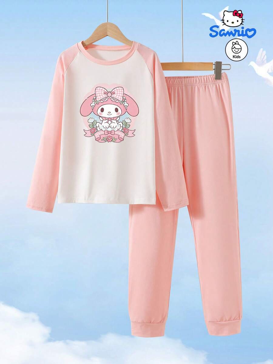 Sanrio Pijama de manga larga y pantalón largo con estampado Meileti autorizado por Sanrio, de moda, casual y sencillo, adecuado para usar en casa en las temporadas de primavera y otoño