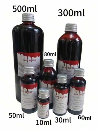 Halloween Fake Blood, 500ml/300ml/80ml/50ml/30ml/10ml Realistic Fake Blood, Performance Props Cosplay, Vampire, Zombie Holiday Props, Sprinkle On Clothes For Decoration, Photo Decoration Props (Random Color) (Bottle Label Varies By Batch)