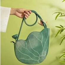 1Pc Lotus Pattern CrossBody Fashion Bag  –Chinese Style Women's Shoulder Bag, Exquisite Green & Pink Lotus Dragonfly Pattern, Lightweight Zipper Closure Bag For Travel, Vacation & Birthday Gifting - 1個 - 查看 7