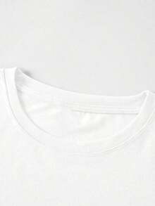 Camiseta de manga corta casual de verano para hombres - Blanca, con estampado, cuello redondo, tela de poliéster suave, ligera y transpirable, adecuada para uso casual - Blanco - Ver 3