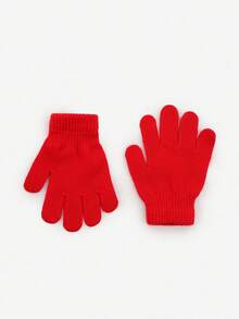 1 Pair Kids' Solid Color Knitted Gloves, Soft & Comfortable Five-Finger Gloves, Multiple Colors Available, Suitable For Boys And Girls Daily Wear To Keep Warm In Autumn/Winter - Multicolor - View 16