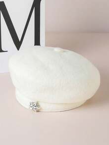 1pc Vintage Inspired Casual Beret Hat With Rhinestones, Flattering Fit, Suitable For Autumn/Winter, Valentine's Day - Multicolor - View 5