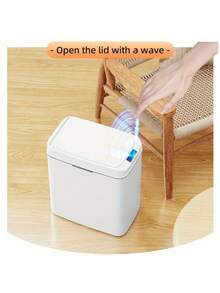 1pc White Touchless Smart Trash Can, Battery-Powered (2 AA Batteries Not Included), Featuring Infrared-Sensing Lid Opening, Suitable For Bathroom And Kitchen, A Modern Waste Bin With Multi-Functional Design Multi-Scenario Garbage Can.