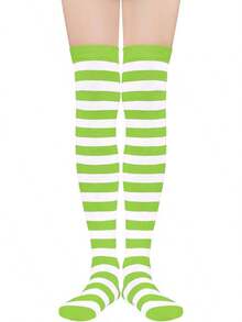 Womens Thigh High Socks Striped High Knee Socks Knee High Socks For Cosplay Long Socks Over The Knee Leg Warmers - Green Stripes - View 8