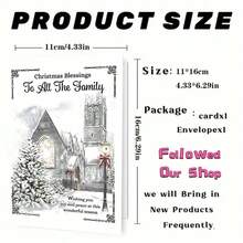 1 felicitare festivă de Crăciun pentru toți membrii familiei - felicitare de hârtie cu plic, scenă bisericească religioasă, urări de sezon, bucurie și pace, urări de sărbători, potrivită pentru oricine