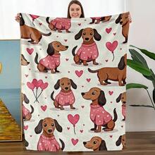 Super Soft Cute Dachshund Prints Flannel Printed 3D Blanket, As Birthday Gifts, Family, Wedding, Souvenir Blankets, Polyester Blankets Suitable For All Seasons, Washable, Machine Washable, Lightweight, Breathable, Comfortable, Warm, Unique, 280gsm For Him, Her Personalized Ideal Gifts For Her, Him, Family, Boyfriend, Girlfriend, Father, Family, Mother, Lover, Daughter, Son, Grandfather, Grandmother, Friend, Classmate, Pet.   Perfect Nap, Camping, Travel, Home, Daily Life, Office Decoration, Birthday, Anniversary, Valentine's Day, Thanksgiving, Christmas, Halloween, Mother's Day, Father's Day, Wedding, New Year Gifts ,Sofa,Bed,Car,Bedroom,Living Room,Office,  Outdoor Camping, Beach,Wall Decoration - 多色2 - 查看 4