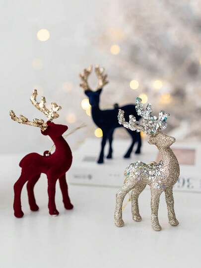 1pc Charming Glitter Reindeer Ornament - Christmas Elk Decoration, Perfect For Holiday Home & Party Decor, Available In Red, White, Blue, Silvery, Champagne, Scene Decor, Festivals Decor, Christmas Decor Home Decor Christmas Decorations Room Decor Winter