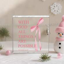 4 Stück rosa Schleife Acryl Plakette, motivierendes Zitat Schreibtisch Accessoire mit Schleife, Schreibtisch Plakette Dekoration für Studentenwohnheim, Geschenkidee für Frauen, Weihnachtsdekoration