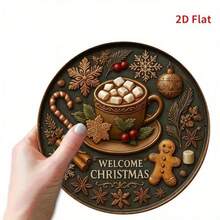 2D Flat, 1pc Vintage Christmas Hot Chocolate Wall Art - Round Iron Sign With Festive Decorations, "Welcome Christmas" Text, Perfect For Home, Kitchen, Garden, Or Office Decor, Holiday Decoration, Christmas Decorations For Home Home Decor Room Decor