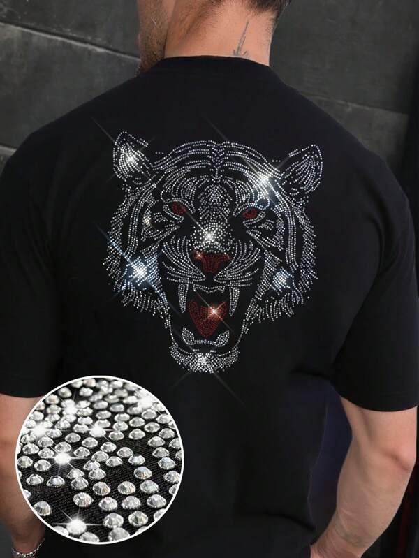 Camiseta con Rhinestones de Estilo Callejero para Hombres