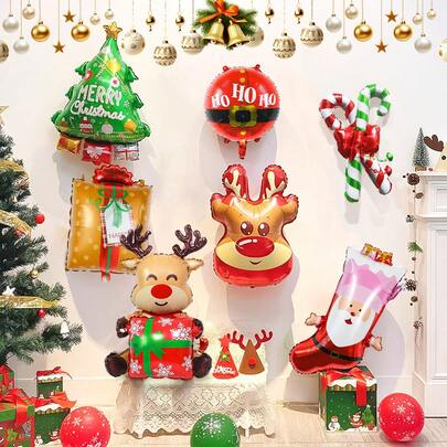3pcs Christmas Foil Balloon Set, Including Reindeer, Candy Cane, Christmas Tree, Gift Box And Stocking Decorations, Suitable For Christmas Themed Events, Holiday Parties, Christmas Candy Themed Birthdays, New Year's Eve Decorations, Christmas Surprises, New Year Party Home Decor, Holiday Gifts (Random Styles)
