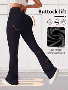 Women's High-Rise Wide Leg Pants, Casual Loose Fit Trousers, Solid Color High Waist Yoga Leggings, Slim Fit Stretchy 7/8 Skinny Pants, Lightweight Fabric, Butt Lifting Slimming Full Length Pants For Spring/Summer