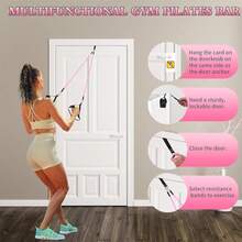 KINET 12 件普拉提棒套装，含 4 条阻力带（160 磅），适用于家庭健身房、瑜伽、深蹲和全身塑形 - 锻炼腿部、臀部、腰部和手臂 - 粉色 - 查看 5