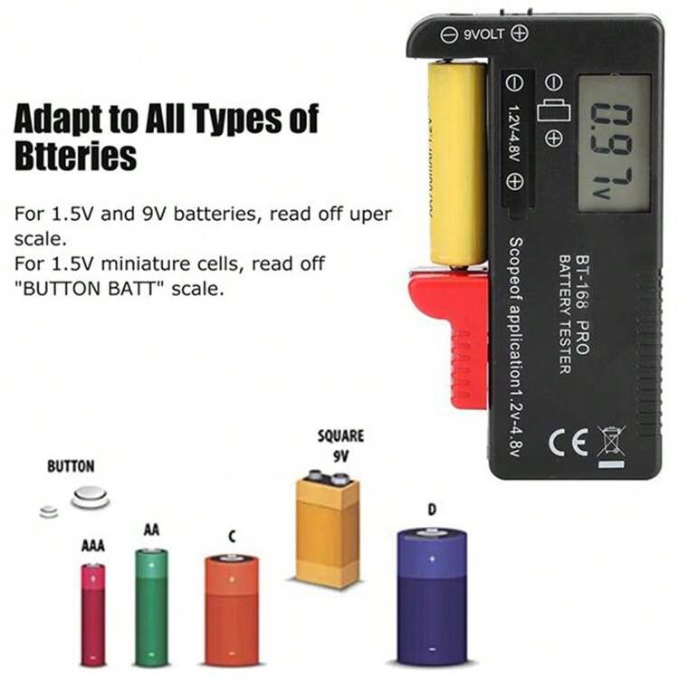 Tester Digitale BT-168pro Per Batterie – Compatibile Con AAA, AA, C, D, 9V, Pile A Bottone E Ricaricabili 16340/14500 - 2