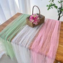 Nappe en dentelle de perles roses, décoration de table de mariage, voile de dentelle blanche transparente pour dessert, arche, décoration de douche de bébé, nappe décorative pour fête d'anniversaire, mariage
