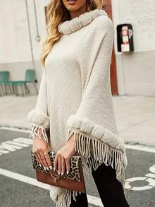 1pc Solid Color Asymmetric/Asymmetrical Fringed Knit Pullover, Suitable For Dates, Holidays, And Everyday Wear, New Autumn/Winter Design