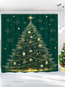 1 pieza/4 piezas Juego de baño de árbol de Navidad verde oscuro, incluye cortina de ducha, alfombra de inodoro, alfombra de baño, etc. Hecho de tela de poliéster impermeable y duradera. Decorado con patrones de árbol de Navidad, estrellas y copos de nieve. Adecuado para agregar un ambiente navideño al baño, especialmente para la temporada navideña.