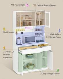 HaluPeit Kitchen Cabinets, Kitchen Sideboard, Tall Chest Of Drawers With Sockets, With Worktops And Two Drawers, Adjustable Shelves, Restaurant, Living Room, 40 X 100 X 180 Cm, White - Phích cắm loại EU E (220-240V) - Xem 4