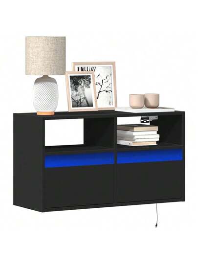 VidaXL TV Wand Unit LED Lighting 80x31x45 Cm Zwart