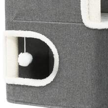BALCONERA Grey Indoor Cat House – Multi-Purpose Cat Furniture With Cat Bed (Cave/Barrel), Small Scratching Post, Ideal For Indoor Cats - Xám - Xem 6