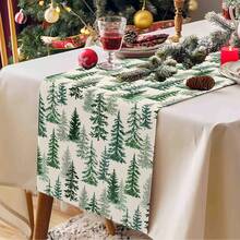 1pc Green Pine Tree Christmas Table Runner, Merry Christmas Kitchen Dining Table Decor, Seasonal Christmas Holiday Farmhouse Home Kitchen Dining Room Party Decoration - Green - View 10