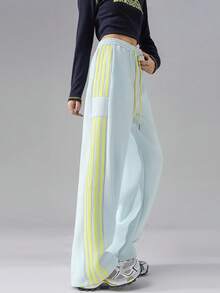 2025新款秋季条纹抽绳直筒运动裤，女休闲阔腿裤