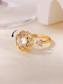 1 PC Luxury Crystal Snowflake Rings For Women Rotatable Fidget Anxiety Adjustable Ring Anti Stress Fashion Jewelry Christmas Gift