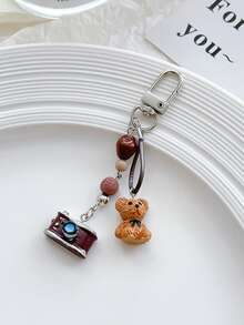 1pc Camera Beaded Mobile Phone Chain, Creative Bag Hanging Key Chain Bear Chain, Cute Beaded Pendant Keychain Pendant, Cute Niche Pendant, Suitable For Using As Earphone Cover, Luggage & Bag, Cellphone And Keychain Pendant - Multicolor - View 6