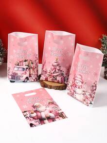 50 piezas Bolsas de regalo de Navidad, bolsas de plástico con diseño de Papá Noel y muñeco de nieve en color rosa, bolsas de fiesta y decoración navideña, suministros para fiestas de Navidad, bolsas de regalo pequeñas, bolsas de envoltura de regalos de Navidad, perfectas para regalos pequeños