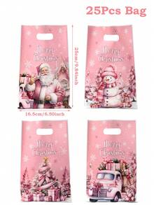 50 piezas Bolsas de regalo de Navidad, bolsas de plástico con diseño de Papá Noel y muñeco de nieve en color rosa, bolsas de fiesta y decoración navideña, suministros para fiestas de Navidad, bolsas de regalo pequeñas, bolsas de envoltura de regalos de Navidad, perfectas para regalos pequeños