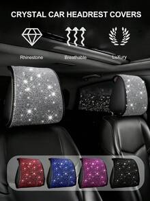 1-2pcs Shiny Rhinestone Car Headrest Covers, Luxury Full Rhinestone Design, Exclusive For Women, Suitable For Most Sedans, Pickups And SUVs, Sparkling Interior Accessory, Instantly Upgrade Car Interior Atmosphere - Style a - View 12