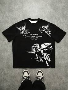 Camiseta de cuello redondo de manga corta para hombres, con estilo para el verano - Negro - Ver 1