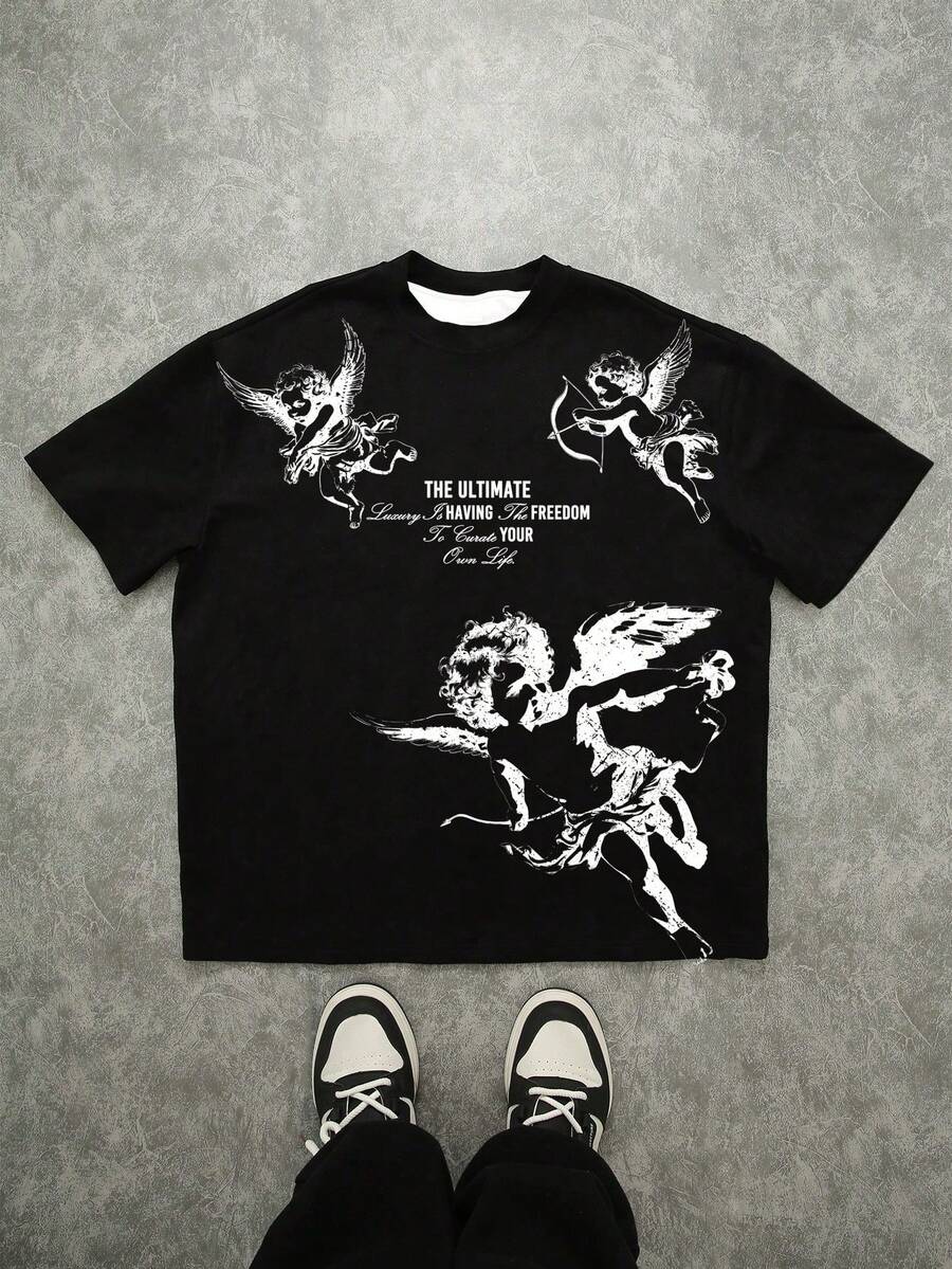 Camiseta de cuello redondo de manga corta para hombres, con estilo para el verano - Negro - Ver 1