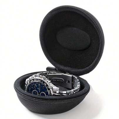 1个黑色高级旅行手表盒，小巧防刮，是注重时尚的旅行者的完美出行保护方案，适用于青少年手表（不含手表） - 款式随机