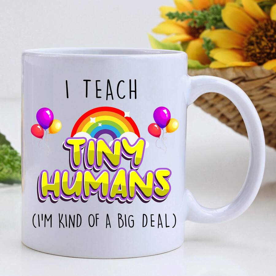 JUNGLE MUG THE MUG COMPANY. Kubek dla nauczyciela "Uczę małych ludzi" Zabawny kubek na kawę Prezent dla nauczyciela na koniec roku szkolnego Prezent urodzinowy dla nauczycieli - Biały - Zobacz 1