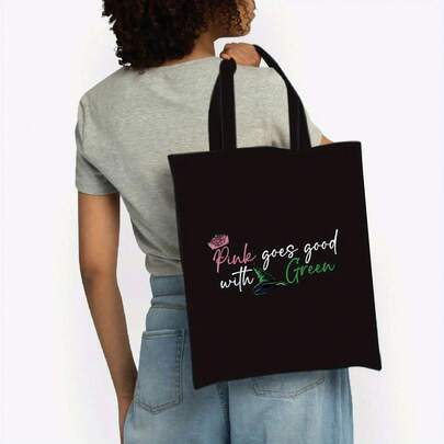 Wicked The Musical  &  "Pink Goes Good With Green" Tote Bag - Stylish Durable Polyester Large Capacity Black Tote For Women, Perfect Gift For Wicked Fans, Travel, Shopping & Parties, Musical Theme Design, Quality Fabric Construction