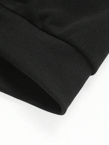 秋冬季连帽半开衫卫衣时尚字母印花毛绒保暖外套大口袋休闲运动服开衫衣服 - 黑色 - 查看 6